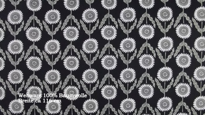 Webware Blumen Grundfarbe schwarz / weiß