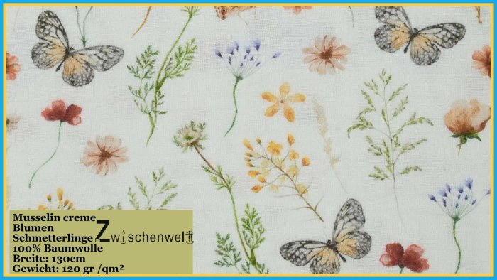 Musselin Blumen Schmetterlinge bunt