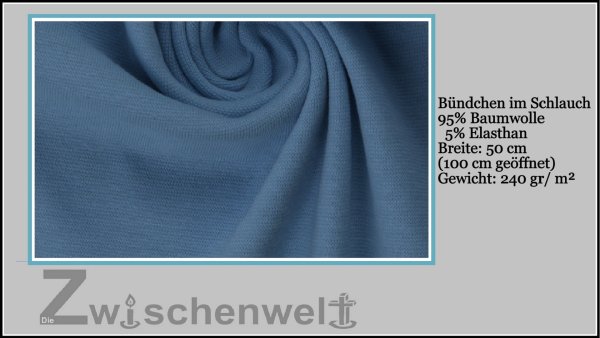 Bündchen rauchblau 50cm breit im Schlauch