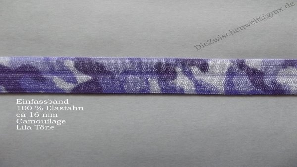 Einfaßband Elasthan Camouflage  lila oder grau ca 16 mm