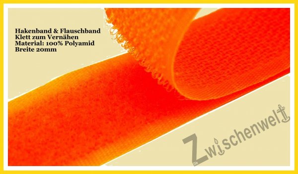 Klettband  orange Hakenband und Flauschband 20 mm